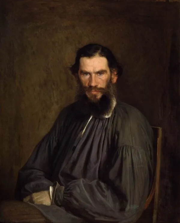 Portrait of Leo Tolstoy (1873) by Ivan Kramskoi — original painting reproduced as a hand-painted oil on canvas