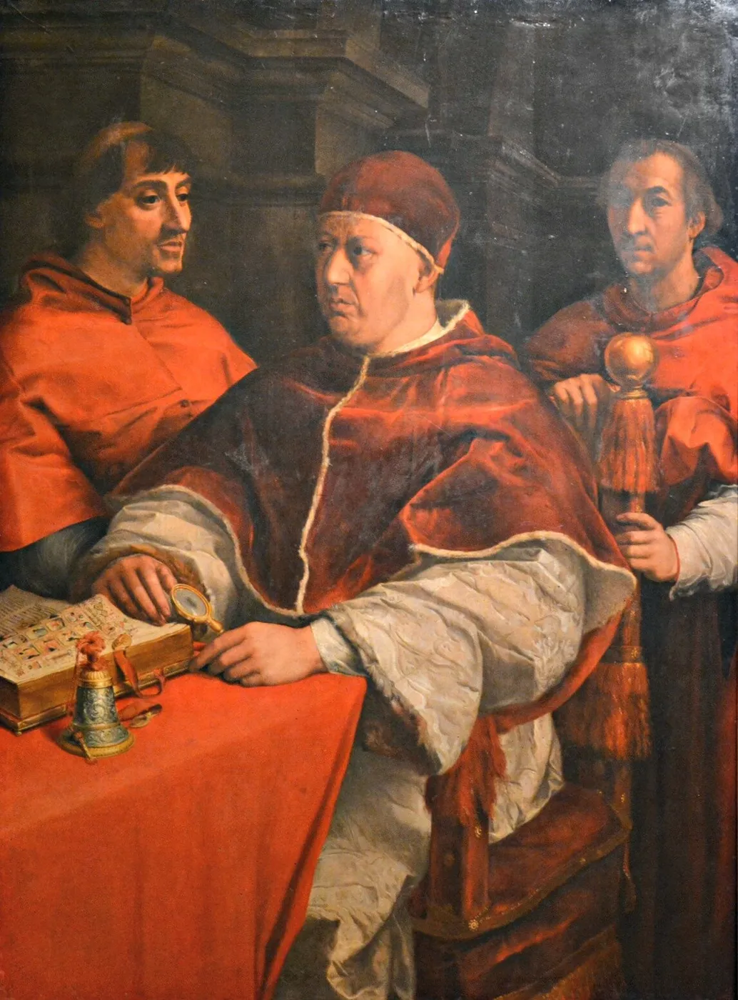 Portrait of Leo X with Cardinals Giulio de' Medici and Luigi de' Rossi — Andrea del Sarto