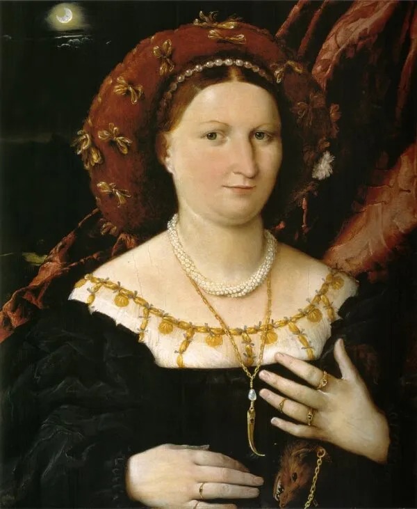Portrait of Lucina Brembati (1520) by Lorenzo Lotto — original painting reproduced as a hand-painted oil on canvas