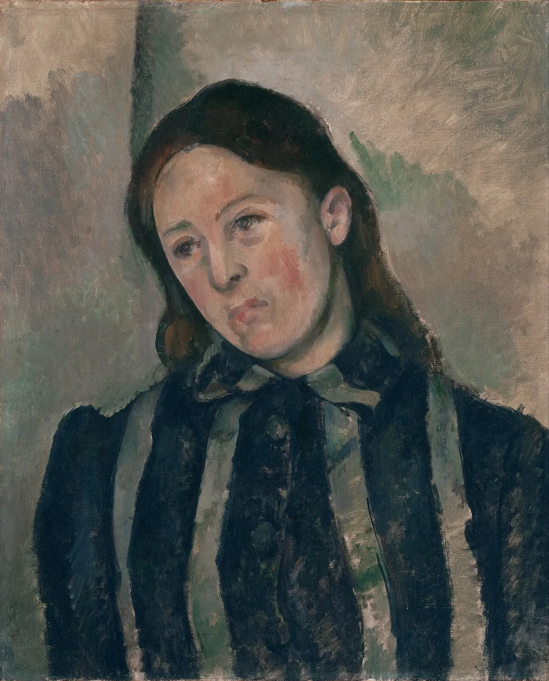 Portrait of Madame Cézanne with Loosened Hair (1885) by Paul Cézanne — original painting reproduced as a hand-painted oil on canvas