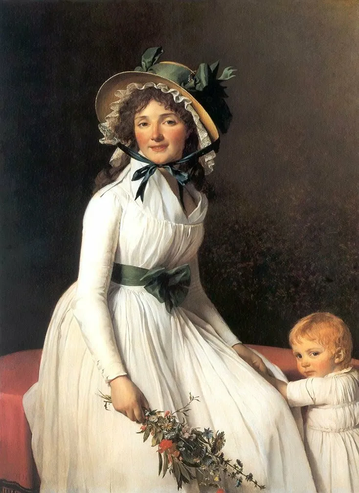Portrait of Madame Emilie Seriziat and her Son (1795) by Jacques-Louis David — original painting reproduced as a hand-painted oil on canvas