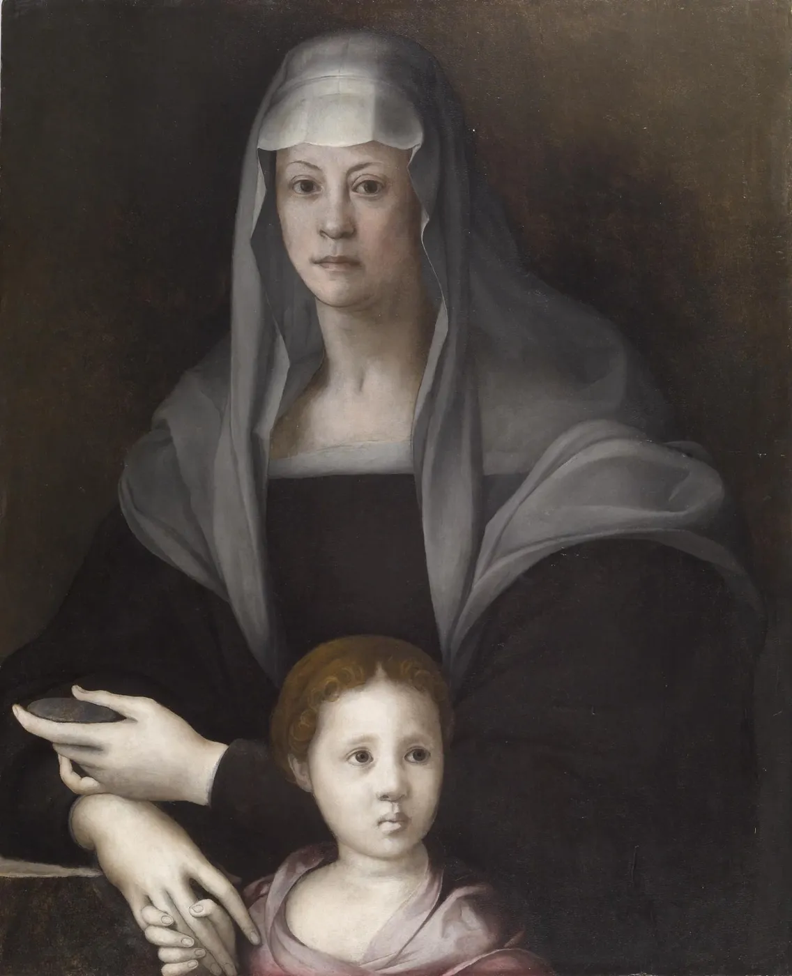 Portrait of Maria Salviati de' Medici with Giulia de' Medici (1537) by Pontormo — original painting reproduced as a hand-painted oil on canvas
