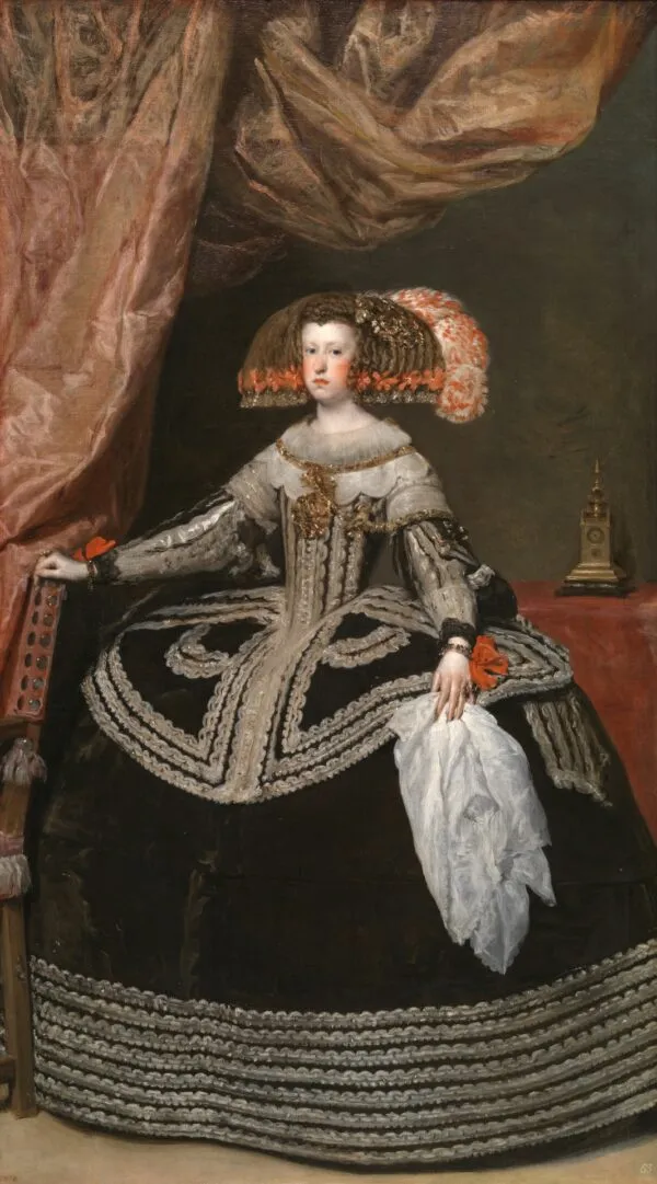 Portrait of Mariana of Austria (1652) by Diego Velázquez — original painting reproduced as a hand-painted oil on canvas