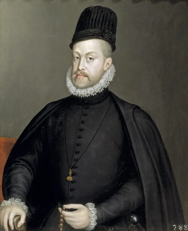 Portrait of Philip II of Spain (1565) by Sofonisba Anguissola — original painting reproduced as a hand-painted oil on canvas