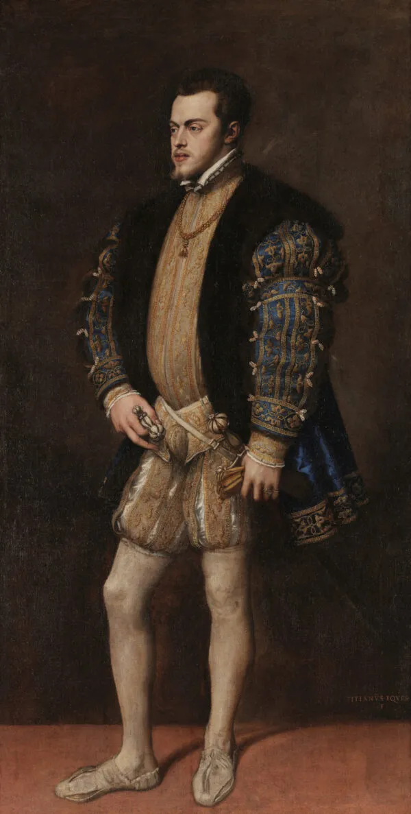 Portrait of Philip II (1552) by Titian — original painting reproduced as a hand-painted oil on canvas