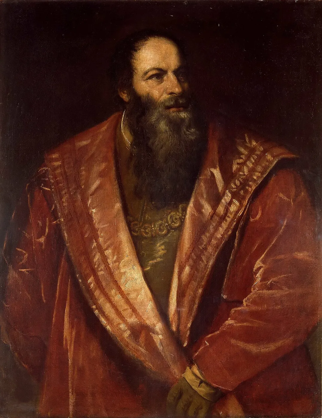 Portrait of Pietro Aretino (1545) by Titian — original painting reproduced as a hand-painted oil on canvas