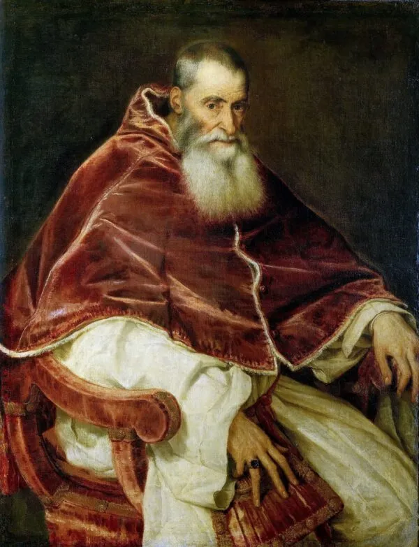 Portrait of Pope Paul III (1543) by Titian — original painting reproduced as a hand-painted oil on canvas