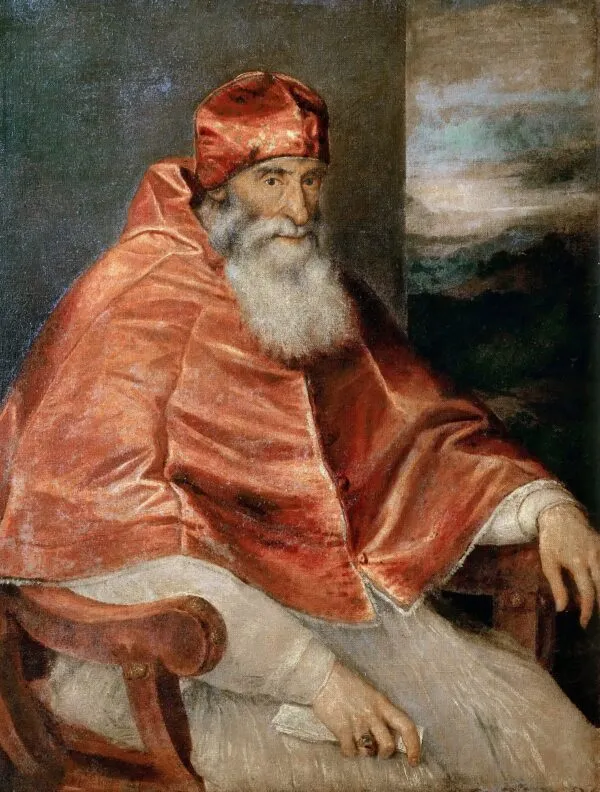 Portrait of Pope Paul III with Camauro (1545) by Titian — original painting reproduced as a hand-painted oil on canvas