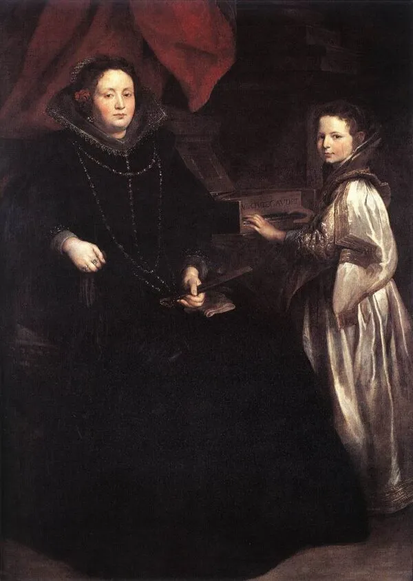 Portrait of Porzia Imperiale and Her Daughter (1624) by Anthony van Dyck — original painting reproduced as a hand-painted oil on canvas