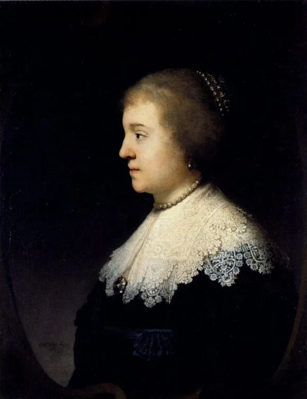 Portrait of Princess Amalia van Solms (1632) by Rembrandt — original painting reproduced as a hand-painted oil on canvas