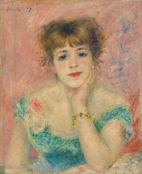 Portrait of the actress Jeanne Samary (1877) by Pierre-Auguste Renoir — original painting reproduced as a hand-painted oil on canvas