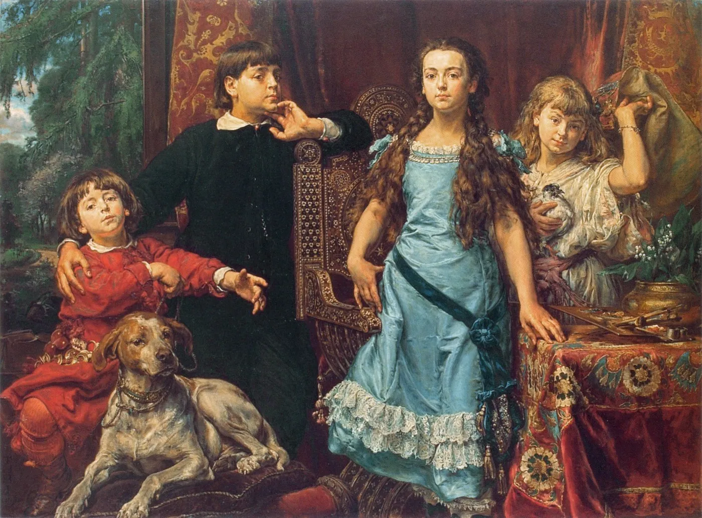 Portrait of the artist's four children (1879) by Jan Matejko — original painting reproduced as a hand-painted oil on canvas