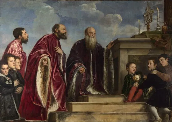 Portrait of the Vendramin Family (1540) by Titian — original painting reproduced as a hand-painted oil on canvas