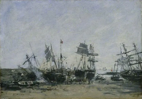 Portrieux, Low Tide (1873) by Eugène Louis Boudin — original painting reproduced as a hand-painted oil on canvas