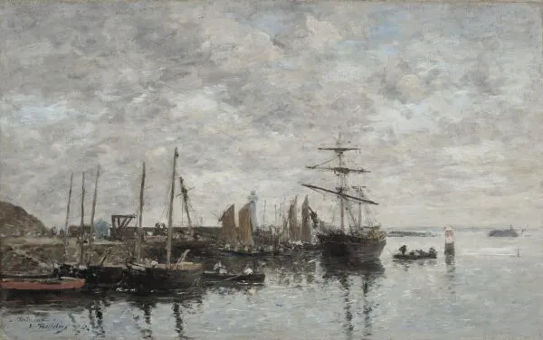 Portrieux, the port (1874) by Eugène Louis Boudin — original painting reproduced as a hand-painted oil on canvas