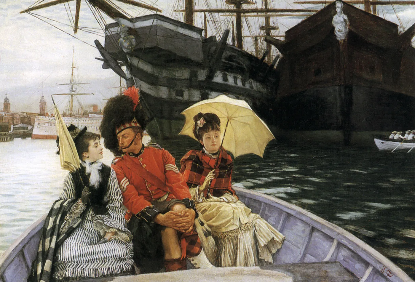 Portsmouth Dockyard (1877) by James Tissot — original painting reproduced as a hand-painted oil on canvas