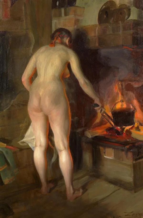 Potatiskitteln by Anders Zorn (1915) by Anders Zorn — original painting reproduced as a hand-painted oil on canvas