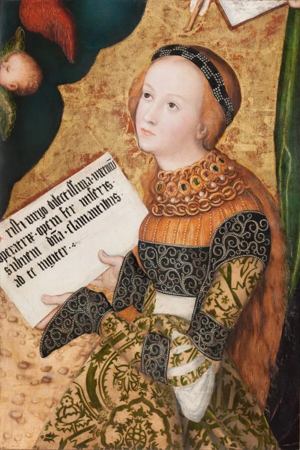 Prague Altarpiece [right panel, fragment]: Saint Christina (1520) by Lucas Cranach the Elder — original painting reproduced as a hand-painted oil on canvas
