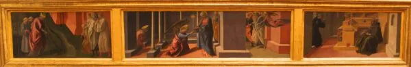 Predella of the Barbadori altarpiece (1438) by Filippo Lippi — original painting reproduced as a hand-painted oil on canvas