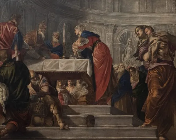 Presentation of Jesus in the temple (1550) by Jacopo Tintoretto — original painting reproduced as a hand-painted oil on canvas