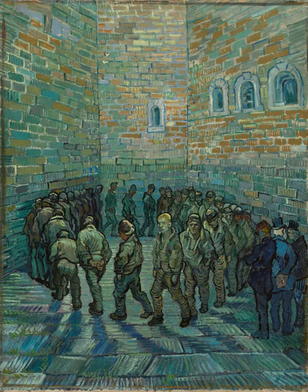 Prisoners Exercising (1890) by Vincent van Gogh — original painting reproduced as a hand-painted oil on canvas