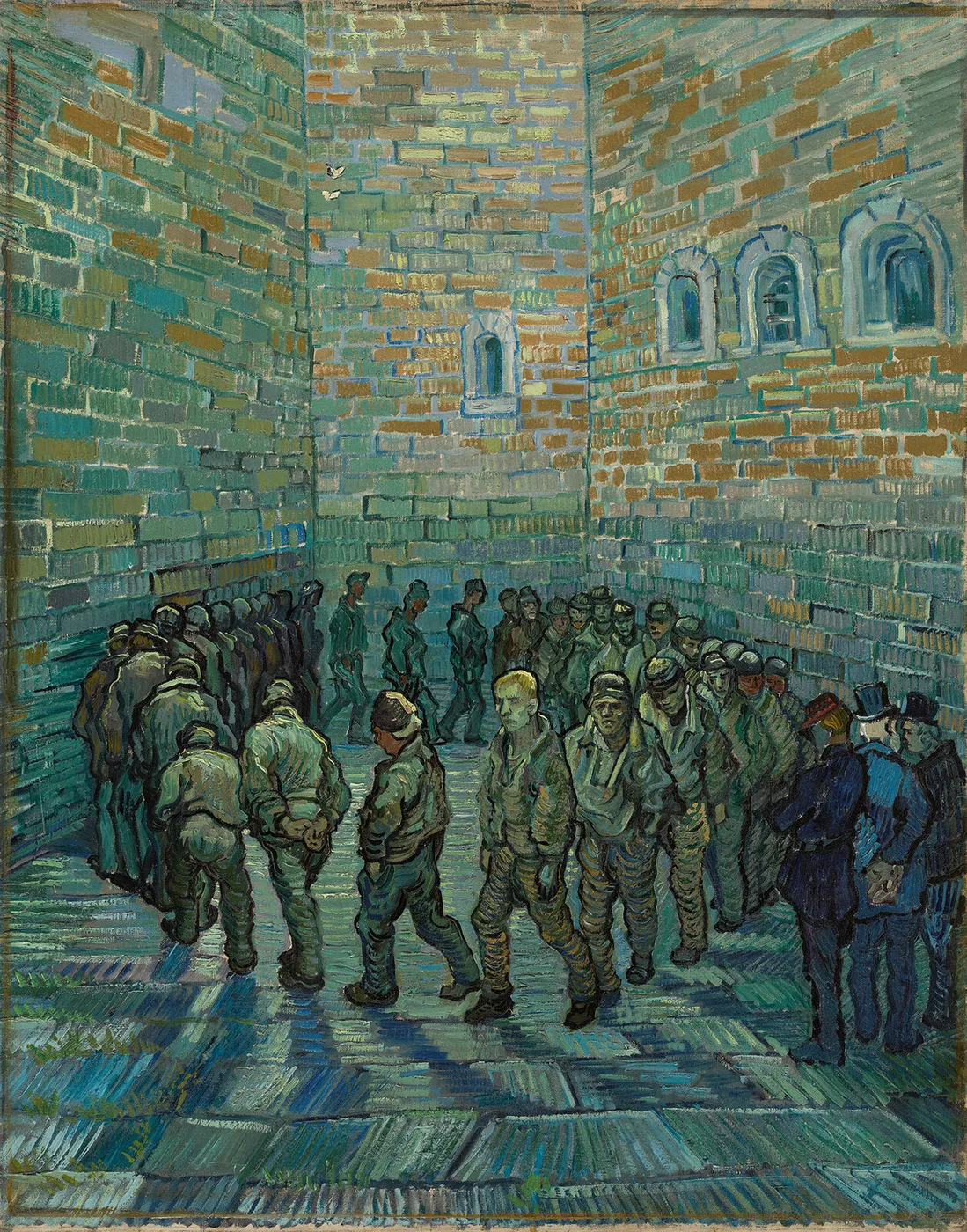 Prisoners Exercising (1890) by Vincent van Gogh — original painting reproduced as a hand-painted oil on canvas
