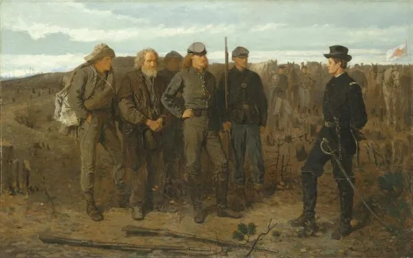 Prisoners from the Front (1866) by Winslow Homer — original painting reproduced as a hand-painted oil on canvas