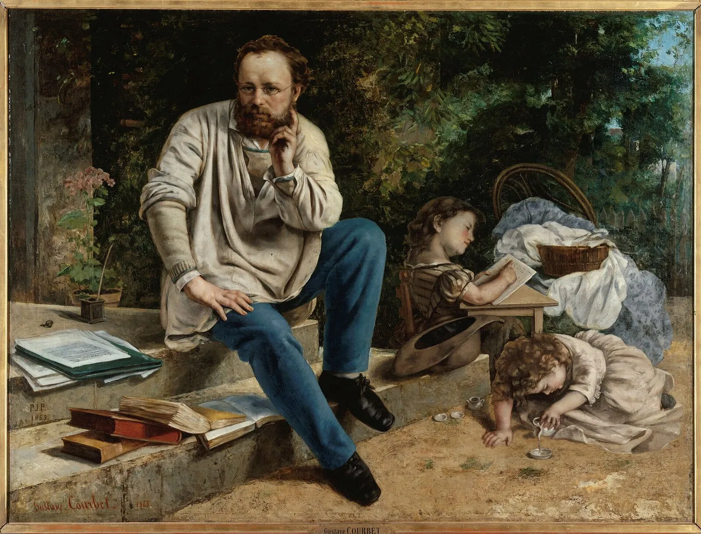 Proudhon and His Children (1865) by Gustave Courbet — original painting reproduced as a hand-painted oil on canvas