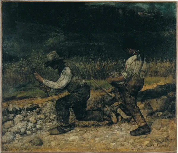 Quarry men (1849) by Gustave Courbet — original painting reproduced as a hand-painted oil on canvas