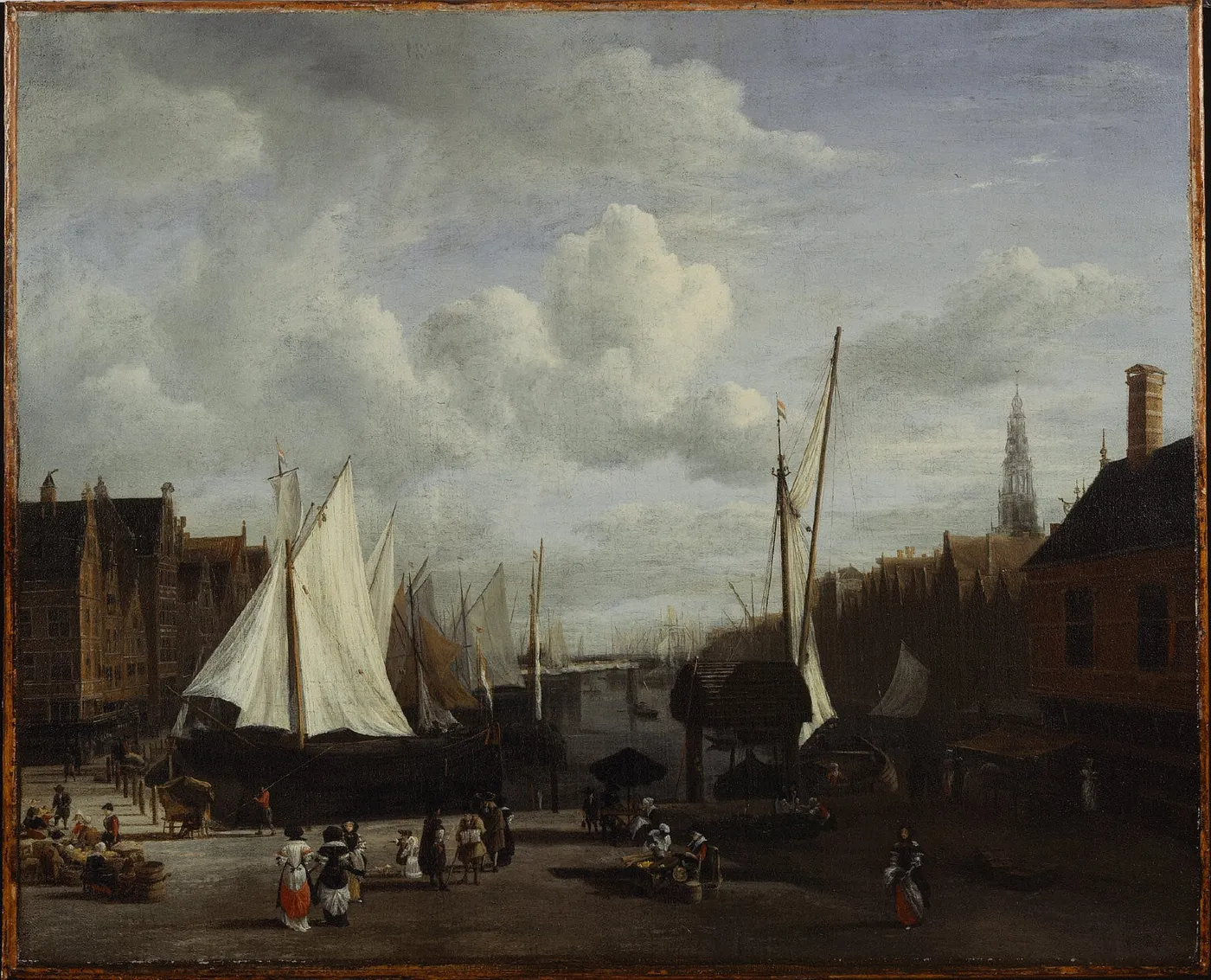 Quay at Amsterdam (1670) by Jacob van Ruisdael — original painting reproduced as a hand-painted oil on canvas
