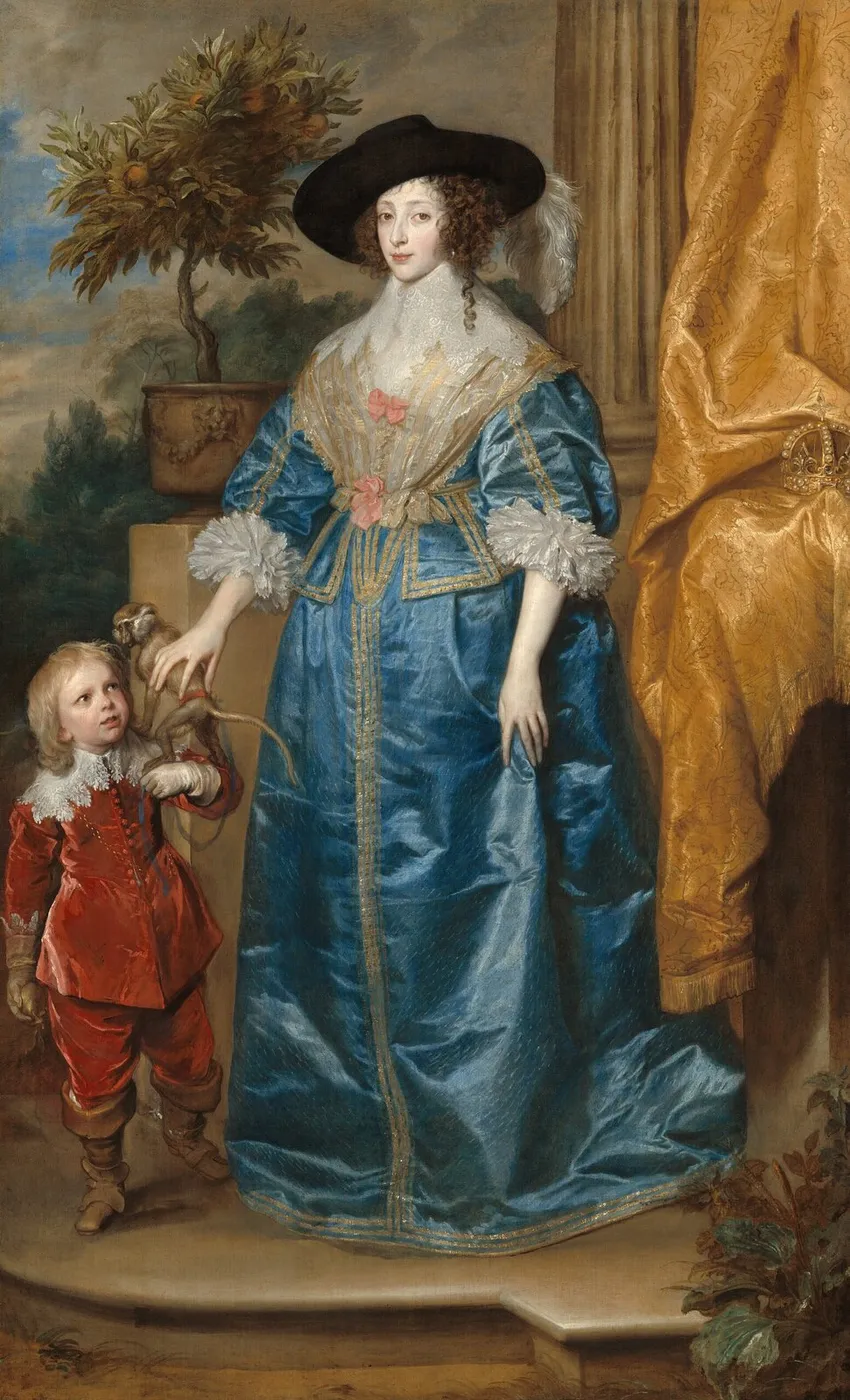Queen Henrietta Maria with Sir Jeffrey Hudson (1633) by Anthony van Dyck — original painting reproduced as a hand-painted oil on canvas