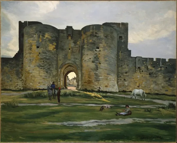 Queen's Gate at Aigues-Mortes (1867) by Frédéric Bazille — original painting reproduced as a hand-painted oil on canvas