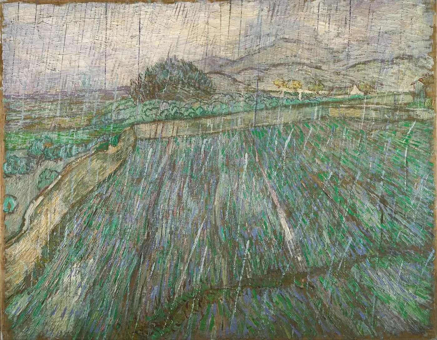 Rain (1889) by Vincent van Gogh — original painting reproduced as a hand-painted oil on canvas