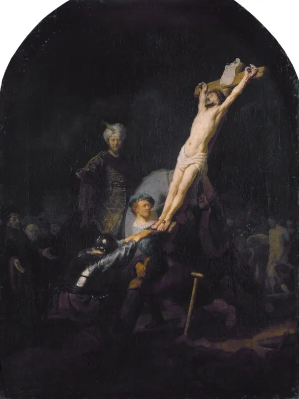 Raising of the Cross (1633) by Rembrandt — original painting reproduced as a hand-painted oil on canvas