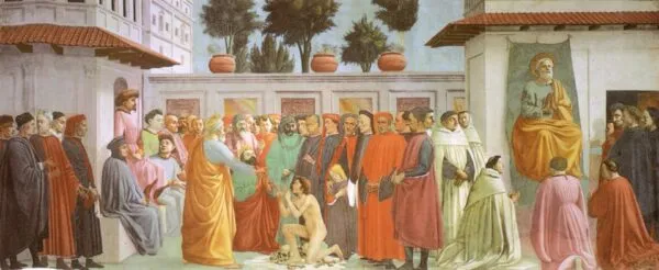 Raising of the Son of Teophilus and St. Peter Enthroned (1427) by Filippino Lippi — original painting reproduced as a hand-painted oil on canvas
