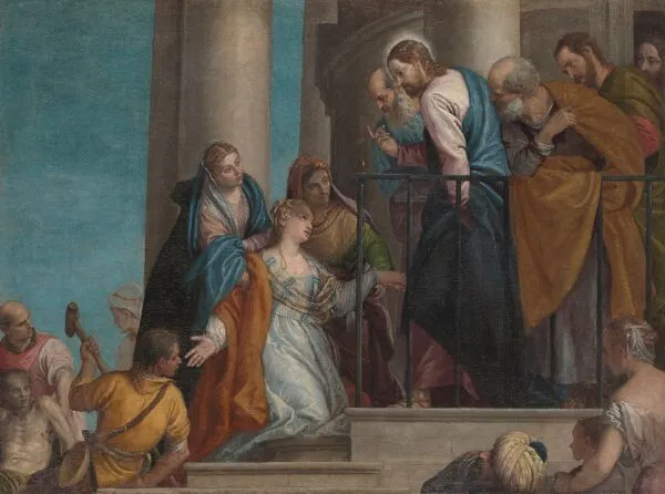 Raising the Young Man of Nain (1560) by Paolo Veronese — original painting reproduced as a hand-painted oil on canvas