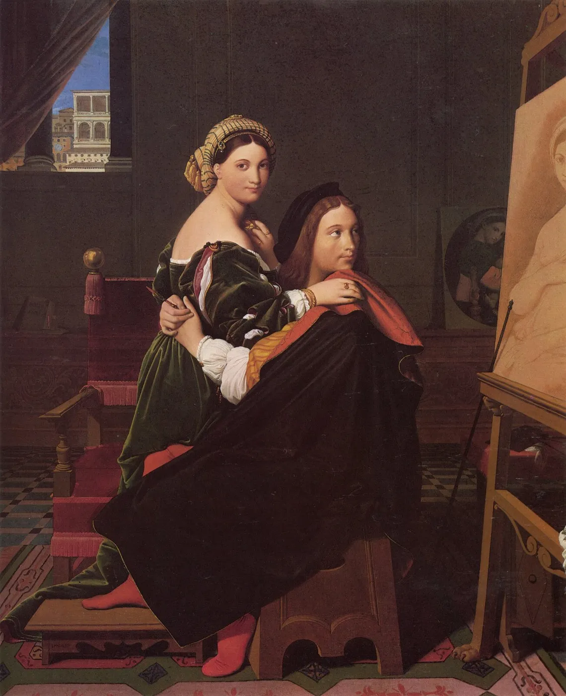 Raphael and the Fornarina (1814) by Jean-Auguste-Dominique Ingres — original painting reproduced as a hand-painted oil on canvas