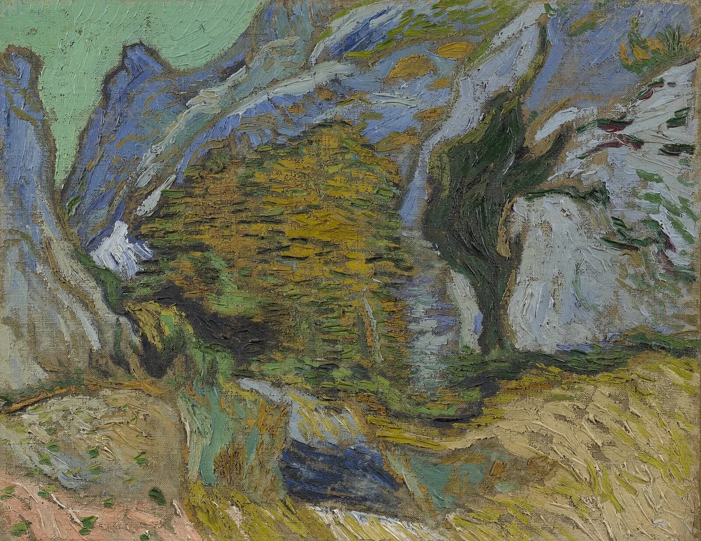 Ravine with a Small Stream (1889) by Vincent van Gogh — original painting reproduced as a hand-painted oil on canvas