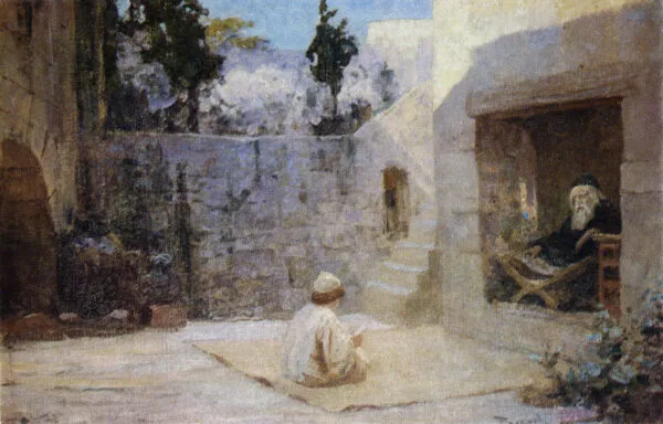 Received wisdom (1909) by Vasily Polenov — original painting reproduced as a hand-painted oil on canvas