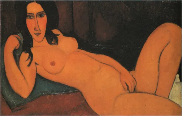 Reclining Nude with Loose Hair (1917) by Amedeo Modigliani — original painting reproduced as a hand-painted oil on canvas