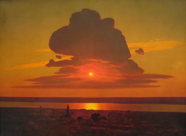 Red Sunset on the Dnieper (1900) by Arkhip Kuindzhi — original painting reproduced as a hand-painted oil on canvas