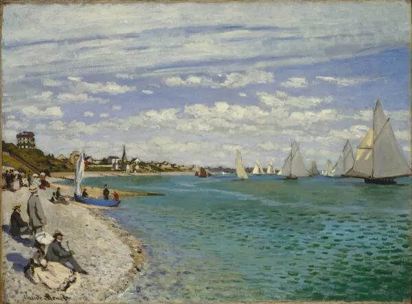 Regatta at Sainte-Adresse (1867) by Claude Monet — original painting reproduced as a hand-painted oil on canvas
