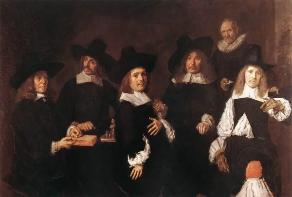 Regents of the Old Men's Almshouse (1664) by Frans Hals — original painting reproduced as a hand-painted oil on canvas