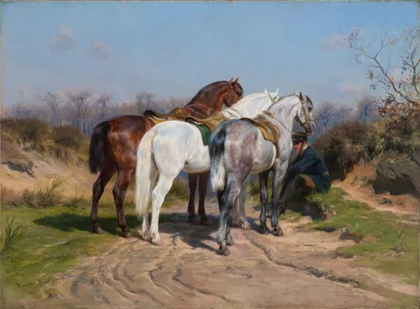 Relay Hunting (1887) by Rosa Bonheur — original painting reproduced as a hand-painted oil on canvas