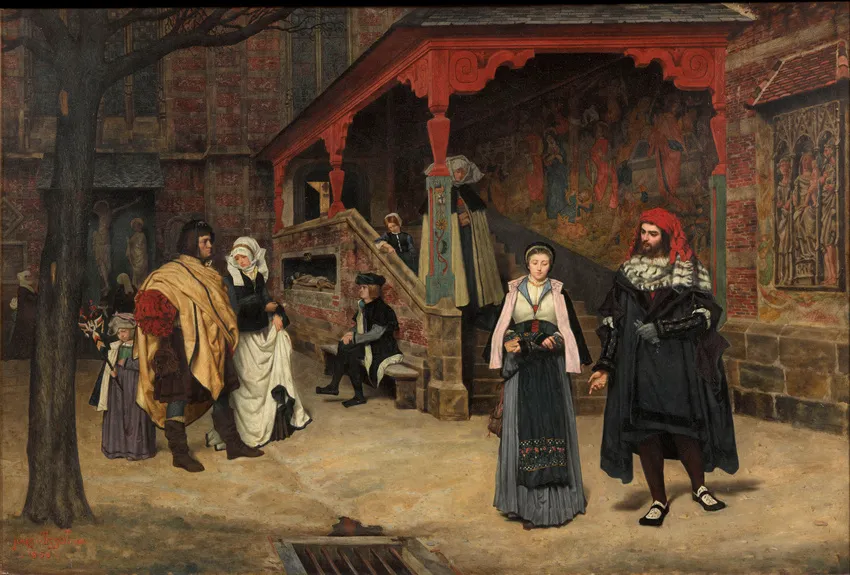 Rencontre de Faust et de Marguerite (1860) by James Tissot — original painting reproduced as a hand-painted oil on canvas