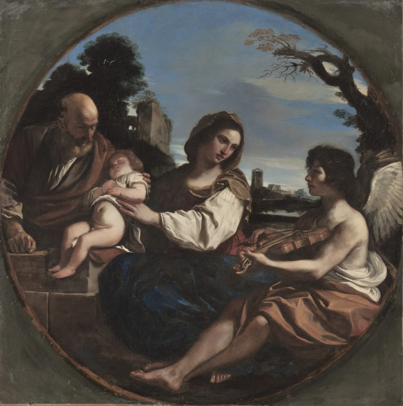 Rest on the Flight into Egypt (1624) by Guercino — original painting reproduced as a hand-painted oil on canvas