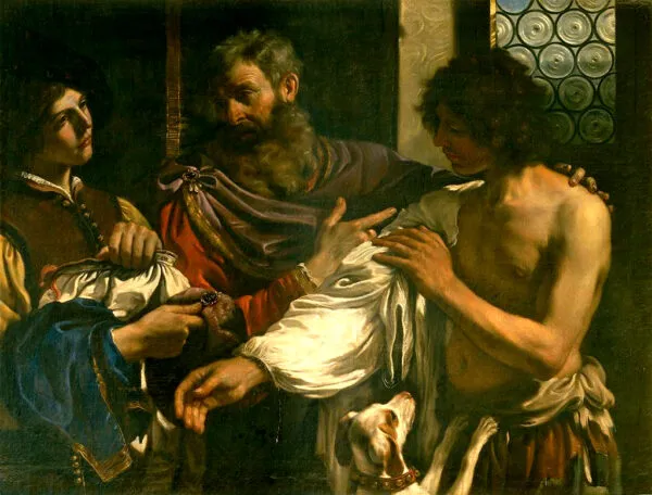 Return of the Prodigal Son (1627) by Guercino — original painting reproduced as a hand-painted oil on canvas