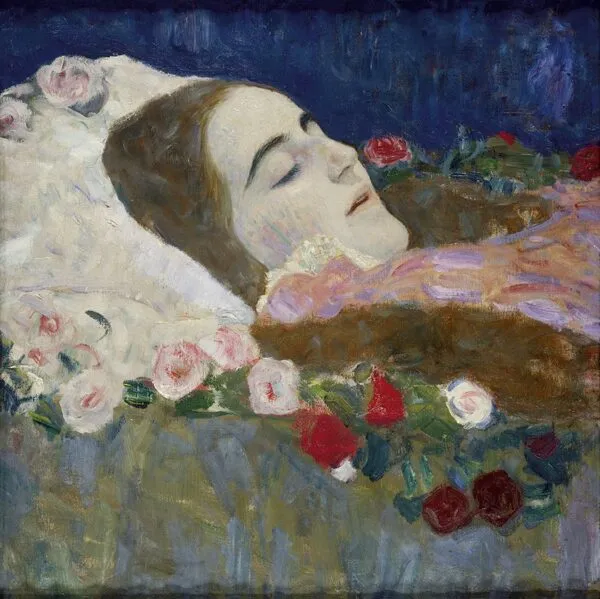 Ria Munk on her Deathbed (1912) by Gustav Klimt — original painting reproduced as a hand-painted oil on canvas