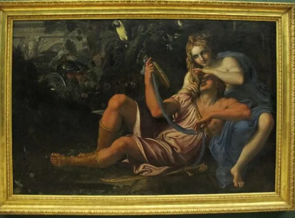 Rinaldo and Armida (1601) by Annibale Carracci — original painting reproduced as a hand-painted oil on canvas