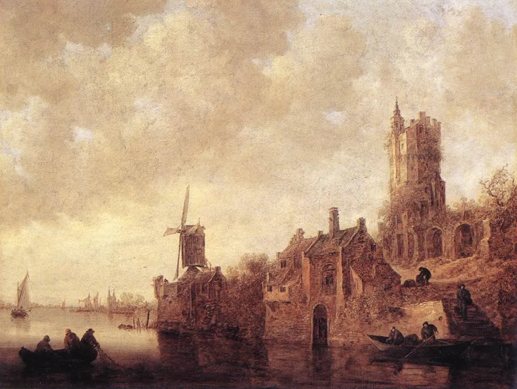 River Landscape with Windmill and Ruined Castle — Jan van Goyen